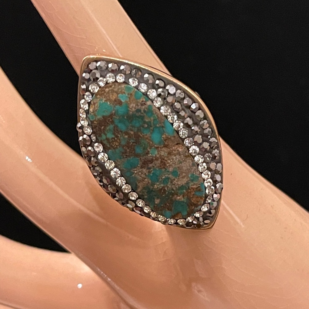 Silver ring adjustable with turquoise and crystals